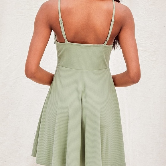 Lulu's Dress On the Occasion Sage Green Ribbed Bustier Skater Dress - Picture 7 of 8